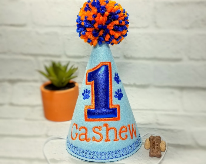 Dog Birthday Hat Personalized, Pet Cake Smash Hat, Embroidered Party Hat, Pet Birthday Party, Gotcha Day Celebration, Blue Hat