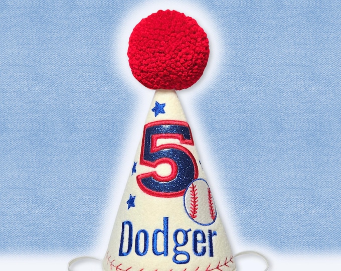 Personalized Baseball Dog Birthday Hat, Embroidered Pet Party Hat, Custom Name and Birthday Number