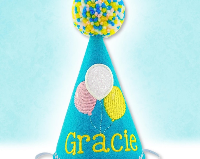 Personalized Dog Birthday Hat, Lagoon Blue Pet Party Hat, Custom Name, Embroidered Party Hat, First Birthday Party