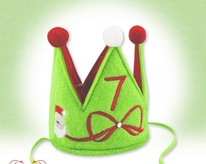 Santa Claus Dog Birthday Crown with Red Rhinestone Bow for Christmas Party’s, Holiday Keepsake for Cats, Xmas Decorations, Holiday Gifts