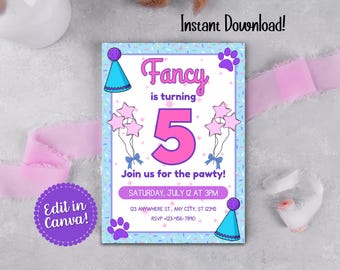 Dog Birthday Digital Party Invite | Editable Canva Template  | Printable FAN5