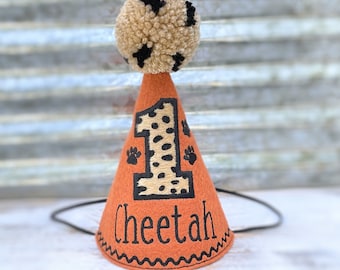 Personalized Dog Birthday Hat: Cheetah Print, Pumpkin Felt, Keepsake