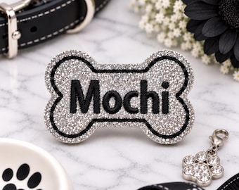 Personalized Silver/Black Sparkly Dog Bow Barrette | Embroidered Bone