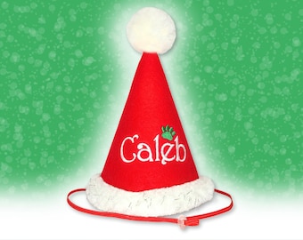 Personalized Santa Pet Hat – Red Christmas & Birthday Hat for Dog or Cat, Embroidered with Name