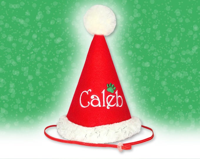 Personalized Santa Pet Hat – Red Christmas & Birthday Hat for Dog or Cat, Embroidered with Name