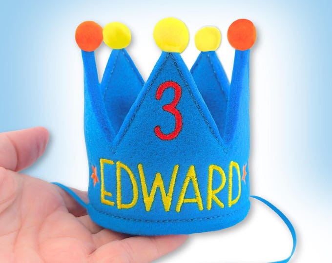 Personalized Pet Birthday Crown – Embroidered with Name & Age – Handmade Dog or Cat Party Hat
