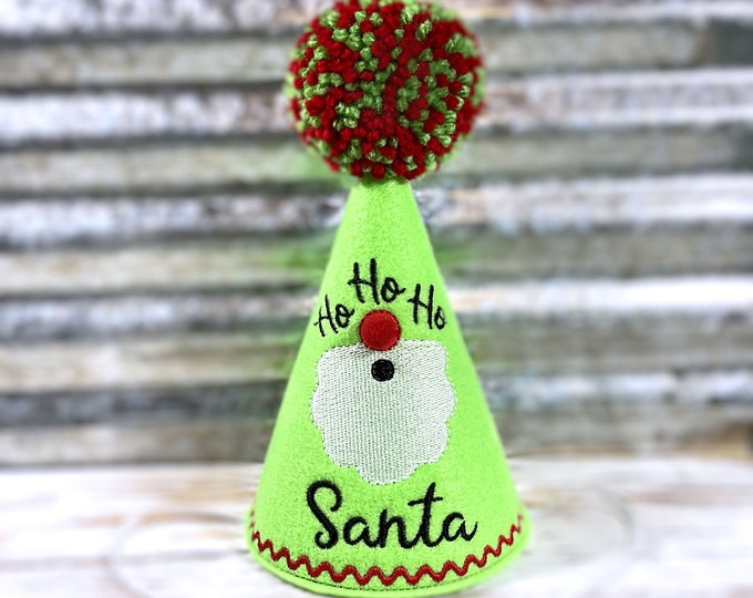 Santa Face Dog Birthday Hat - Personalized also for Cats or Kittens and other pets, Christmas Party Hat, Holiday Photo Prop, Embroidered Hat