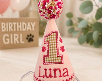 Dog Birthday Hat, Pink Paws, Cake Smash Hat, Girl Dog Party Hat, First Birthday, Photo Prop, Gotcha Day