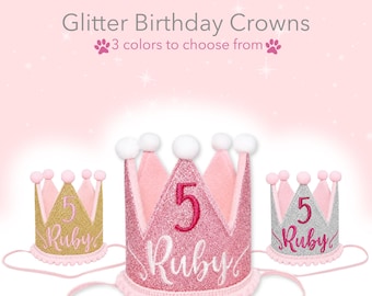 Glitter Dog Birthday Crown, Personalized | Gotcha Day Crown | 1st Birthday Party | Girl Pet Accessories | Custom Embroidery