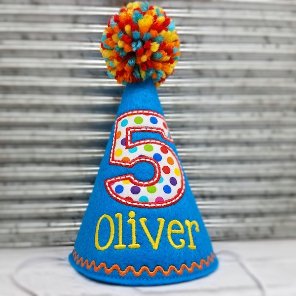 Dog Birthday Hat, Peacock Blue & Colored Dots, Cake Smash Hat, Boy Dog Party Hat, First Birthday, Pet Birthday, Photo Prop, Gotcha Day PD925