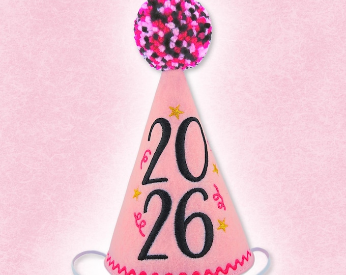 2026 New Year Dog Party Hat – 8 Color Options – Pet Celebration Hat with Pom Pom – Handmade Dog & Cat Hat