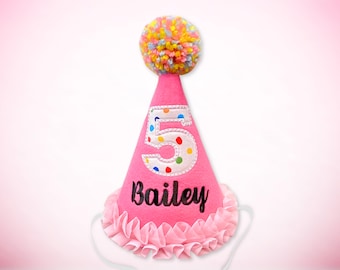 DOG Birthday Hat Girl, Personalized with Name, Birthday Number, Gotcha Day Hat, Dogs First Birthday, Pet Party Hat, CP101