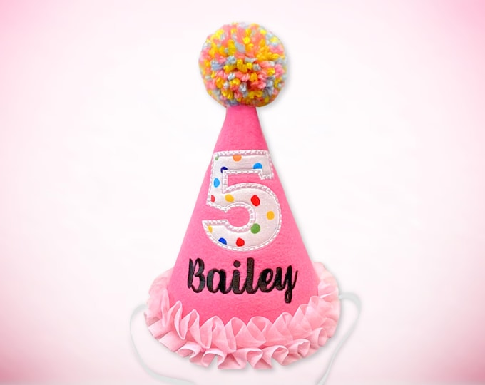 DOG Birthday Hat Girl, Personalized with Name, Birthday Number, Gotcha Day Hat, Dogs First Birthday, Pet Party Hat, CP101