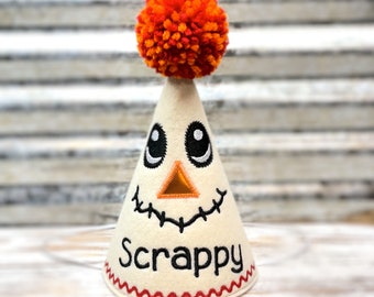 Scarecrow Face Fall Dog Party Hat Personalized,  Autumn Pet Birthday Hat, Holiday Party Hat , Unique Pet Gift, Dog Costume