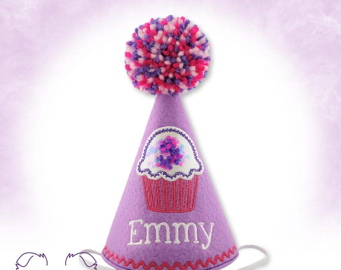 Lilac Cupcake Birthday Hat for Dogs, Cats, Pets - Personalized Custom Keepsake for Gotcha Day Celebrations, Pet Party Supplies, Cake Smash