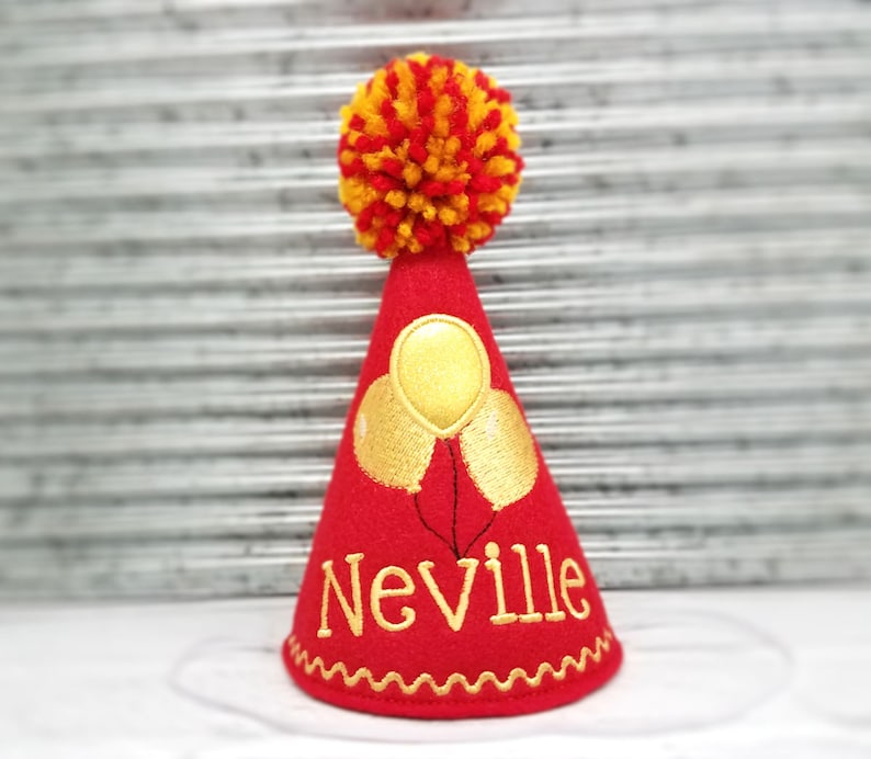 Dog Birthday Hat Red With Gold Embroidered Balloons Etsy