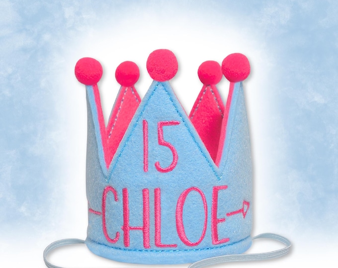 Dog Birthday Crown Personalized, Embroidered Pet Birthday Hat, Custom Dog Party Hat with Name & Age, Cat Birthday Crown (10 color Options)