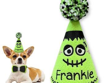 Frankenstein Halloween Dog Party Hat Personalized,  Pet Birthday Hat, Dog Costume for Halloween, Photo Prop, October 31st
