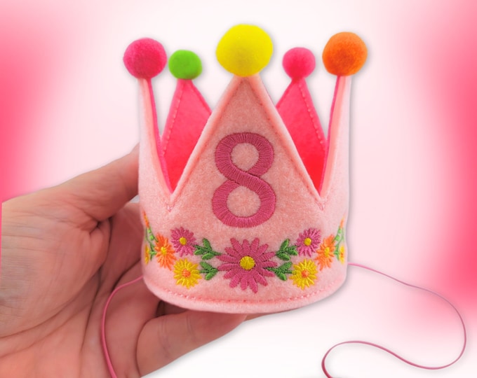 Dog Birthday Crown | Pink Floral Daisy, Embroidered with Birthday Number | Gotcha Day Crown | Party Hats for pets | 1st Birthday Party | Hat