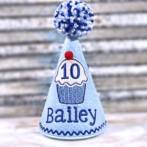 Dog Birthday Hat, Cupcake Pupcake in Light Blue and Marshmallow Sparkle,  Pet Birthday, Photo Prop, Gotcha Day, 1st Birthday, Party Favors