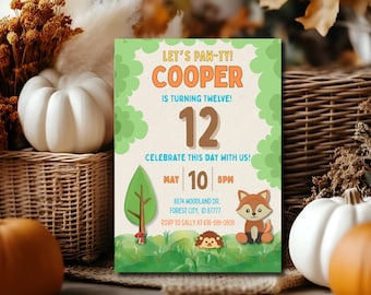 Editable Woodland Birthday Invitation | Fox & Hedgehog Neutral Party Invite | 5x7 Canva Template | Digital Download |  FX930