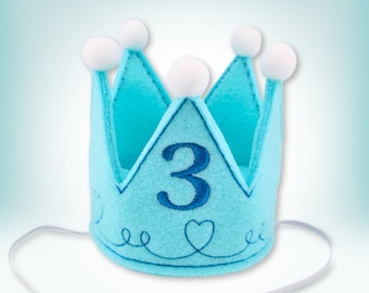 Dog Birthday Crown in Aqua Embroidered - Personalized with Birthday Number, Gotcha Day Crown, Party Hats for pets, 1st Birthday Party