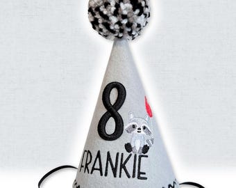 Personalized Dog Birthday Hat, Raccoon Woodland Party Hat, Embroidered Pet Hat