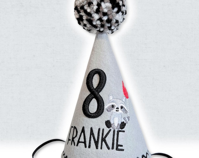 Personalized Dog Birthday Hat, Raccoon Woodland Party Hat, Embroidered Pet Hat