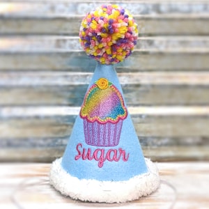 Dog Birthday Hat, Twinkle Rainbow Cupcake in Blue ,  Pet Birthday, Photo Prop, Gotcha Day, 1st Birthday, Party Favors, Pampered Dog