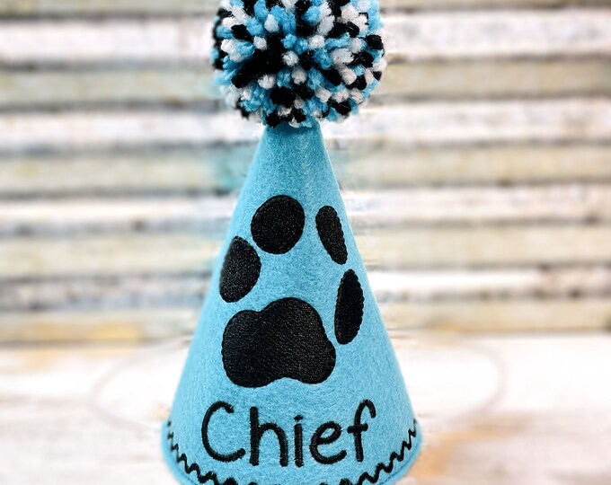 Dog Birthday Hat Personalized with YOUR Dogs Paw and Name - 9 color options -  Pet Party Hat - 1st Birthday - Gotcha Day- Dog Keepsake