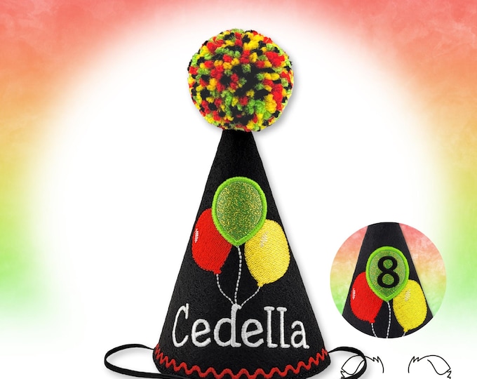 Reggae Themed Dog Pet Birthday Hat 3 Embroidered Balloons, Personalized , 1st Birthday, Gotcha Day Hat, Party Prop, Pet Memory Keepsake