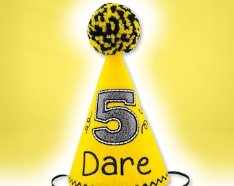 Yellow Dog Birthday Hat Personalized  | Pet Birthday Celebration | Memorial Keepsake | 1st Birthday Party | Custom Embroidered Hat