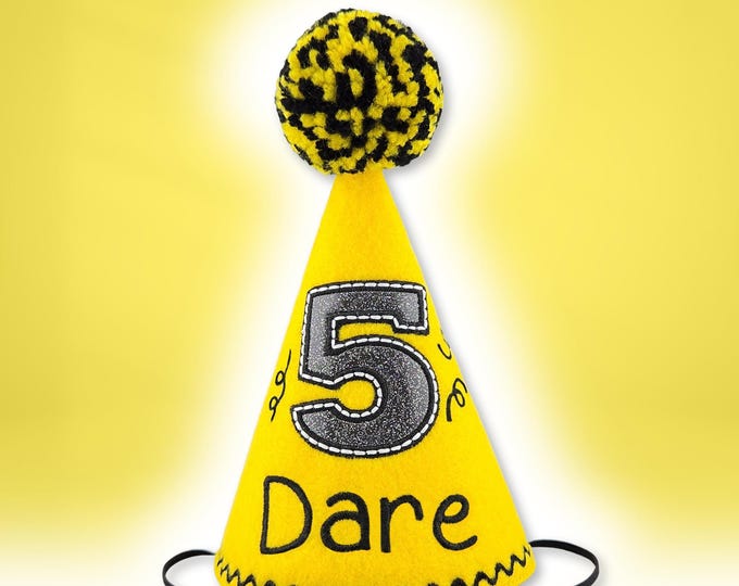 Yellow Dog Birthday Hat Personalized  | Pet Birthday Celebration | Memorial Keepsake | 1st Birthday Party | Custom Embroidered Hat