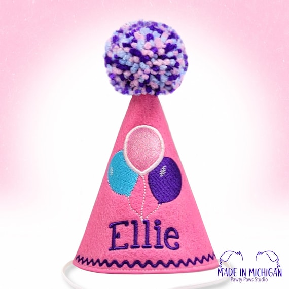 Personalized Dog Birthday Hat: Embroidered Balloons, Candy Pink Party Hat