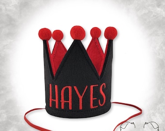 Black Embroidered Dog Birthday Crown Personalized, Pet Keepsake, Gotcha Day, First Birthday (7 color Options)