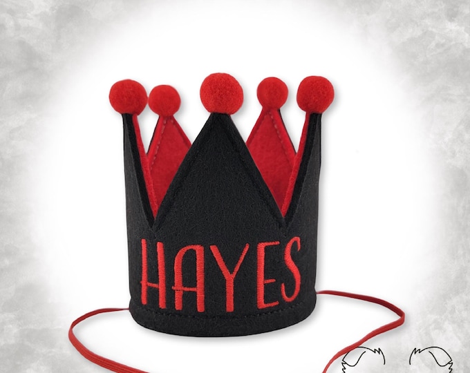 Black Embroidered Dog Birthday Crown Personalized, Pet Keepsake, Gotcha Day, First Birthday (7 color Options)