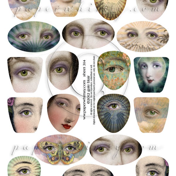 PaperWhimsy Digital Download Collage Sheet Beautiful Eyes ATC ACEO Backgrounds Collage Art Sheet 314