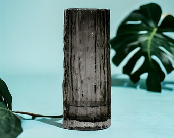 Black Glacier Glass Vase, Tree Trunk Texture Frosted Glass, Black Glassware, Frosted Style Vase, Luxury Glassware, Unique Black Glass Decor