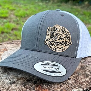 Trucker Hat Coffee Lover Snapback Funny Cap with Skeleton Dead Inside but Caffeinated Hat