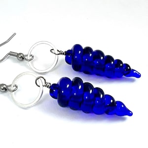 Glass Earrings Blue Lampwork Beaded Swirl Dangle Earrings Hypoallergenic for Sensitive Ears