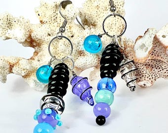Brincos de vidro Lampwork - Joias artesanais feitas à mão - Prata de lei - Feito à mão por artista do vidro - Único