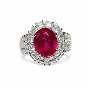 6ct GRS-certifikat Naturlig Burma Mogok-rubin ouppvärmd livfull duvblodöga ren ädelsten med diamantring