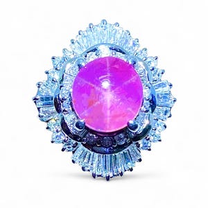 6.58ct GFCO, ICA Certificate Natural star ruby Unheated diamond ring 12.75gram
