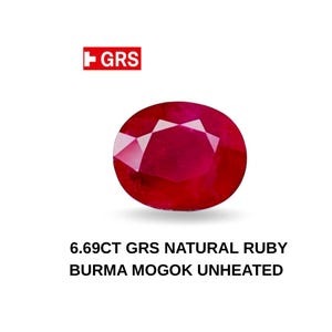 6.69ct GRS Certificate Natural No heat Burma Ruby Mogok Color Red Eye clean Clarity Oval Gemstone