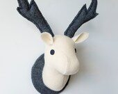 Cream and Grey Stag Head,  Fabric Deer Head, Monochromatic Animal Head  Wall Hanging
