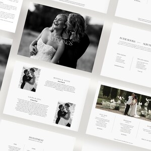 Wedding pricing guide template for photographers, Minimal & elegant Canva template design, Wedding brochure, Canva templates for photographers, wedding clean wedding template