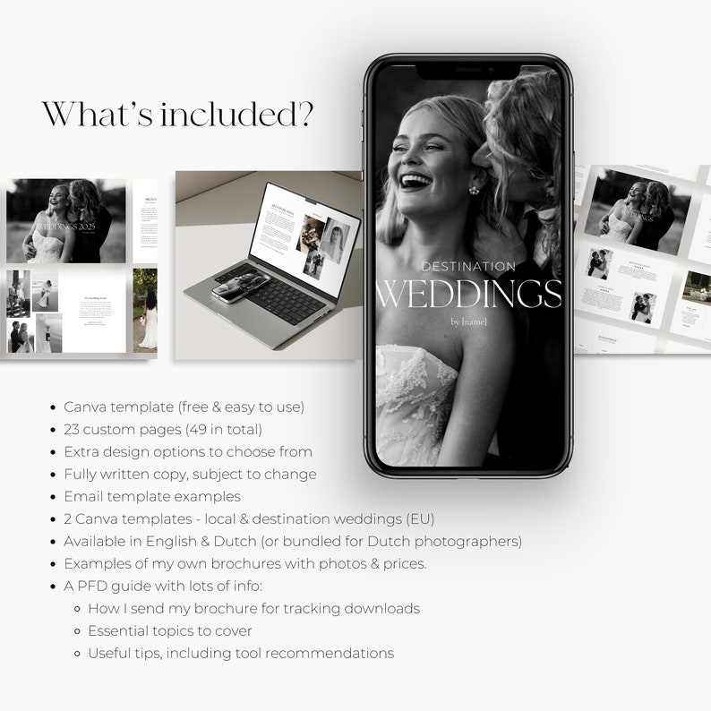 Wedding pricing guide template for photographers, Minimal & elegant Canva template design, Wedding brochure, Canva templates for photographers, wedding clean wedding template