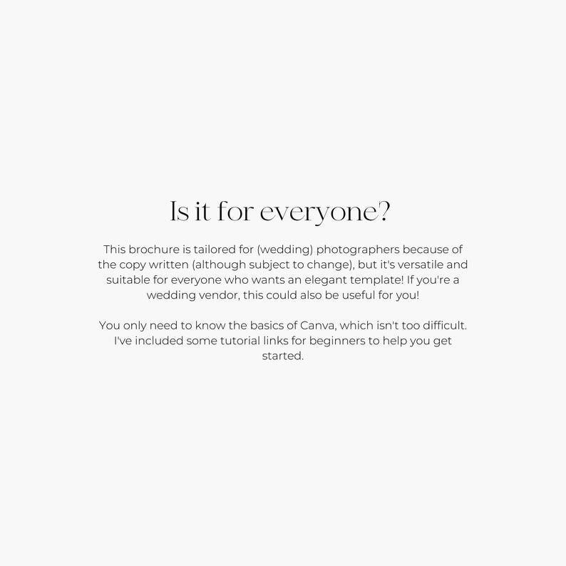 Wedding pricing guide template for photographers, Minimal & elegant Canva template design, Wedding brochure, Canva templates for photographers, wedding clean wedding template