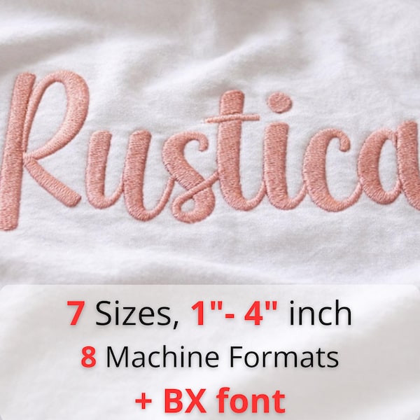Rustica Embroidery Script Font | Machine Embroidery Alphabet | BX Font Included | 7 Sizes 1–4 Inch