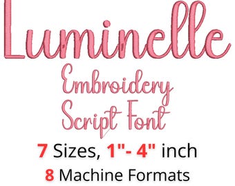 Luminelle broderiskrifttypsnitt • Satinsömsalfabet • 7 storlekar (1–4 tum) • BX ingår • Maskinbroderitypsnitt